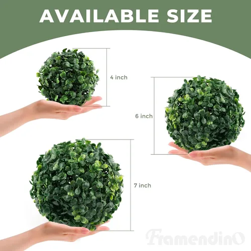 Vista 3 de Framendino, Paquete de 6 bolas artificiales de boj de 4 pulgadas para plantas decorativas de imitación verde para colgar para decoración del hogar