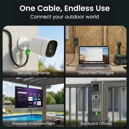 Vista 6 de GEARit - Cable Ethernet RJ45 Cat6 de exterior, velocidad transferencia 10 Gpbs, conector chapado en oro, recubierto de cobre, resiste rayos UV, Negro