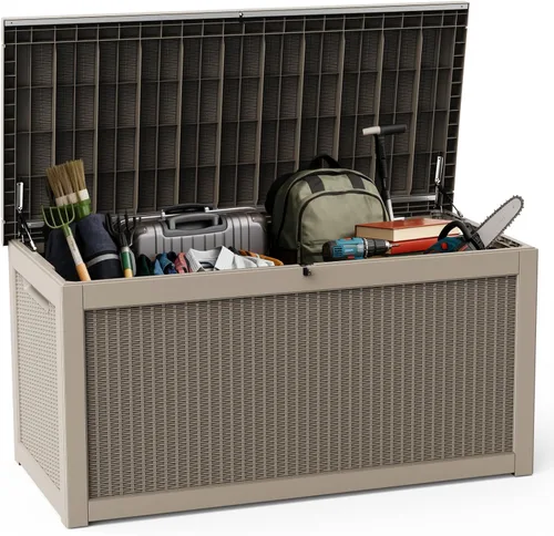 Vista 32 de DRATO Cajas de terraza, caja de almacenamiento al aire libre de 30 galones para cojín de patio, herramientas de jardín, impermeable y resistente a