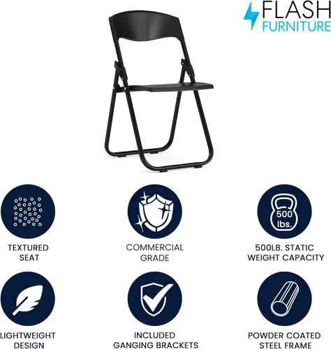 Vista 3 de Flash Furniture HERCULES Series - Silla plegable de plástico negro resistente con soportes integrados