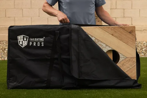 Vista 2 de Tailgating Pros Tablas de Cornhole de 4 x 2 pies, tamaño reglamentario oficial, juego de cornhole de diseño de madera con 8 bolsas de frijol, funda