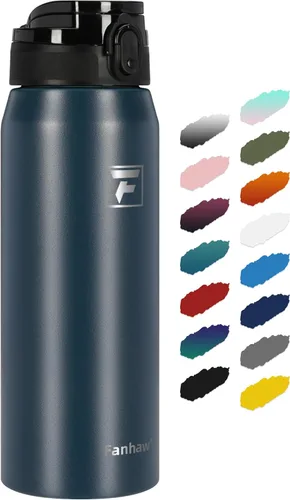 Vista 32 de Fanhaw Botella de agua térmica para llevar, apta lavavajillas, de 20 onzas, acero inoxidable, doble pared, reutilizable, a prueba de fugas y sudor