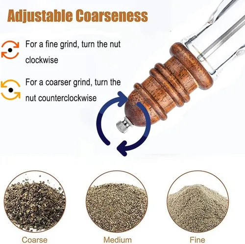 Vista 3 de Molinillo de pimienta de madera, molinillo manual de sal y pimienta recargable con ventana visible, pimentero, molinillo de sal, grosor ajustable