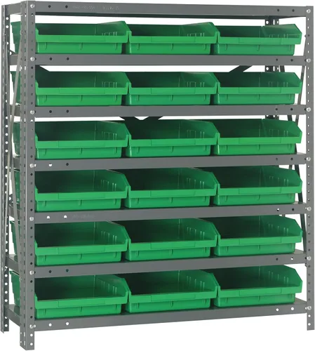 Vista 127 de Quantum QSBU-245BK Heavy Duty Shelving Unit with (7) Shelves and (24) QUS245 Black Bins for Garage Warehouse Storage Distribution 400 lb Load