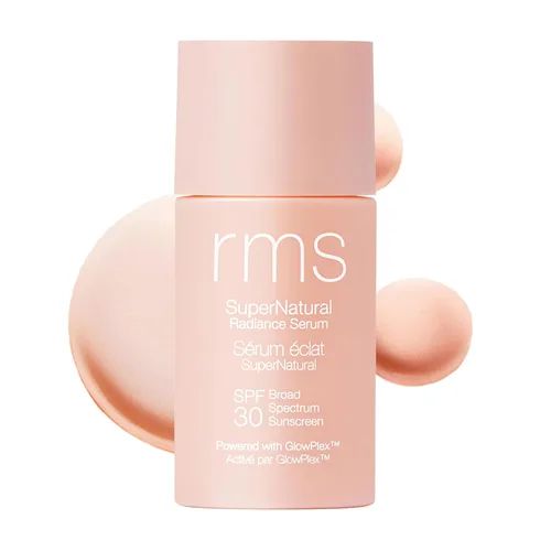 RMS Beauty Supernatural Radiance Serum SPF 30 - Protector solar facial ligero hidratante con antioxidantes, potenciador de brillo natural, amplio