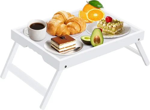 Vista 10 de Artmeer Bandeja de cama con patas plegables, desayuno de bambú en la cama para mesa de TV, bandeja de computadora portátil, comer, bandeja