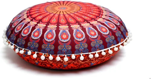 Vista 24 de CRAFT KALA Funda de almohada redonda con diseño de mandala estilo bohemio, meditación, india, para sala de estar, sala de yoga, decoración