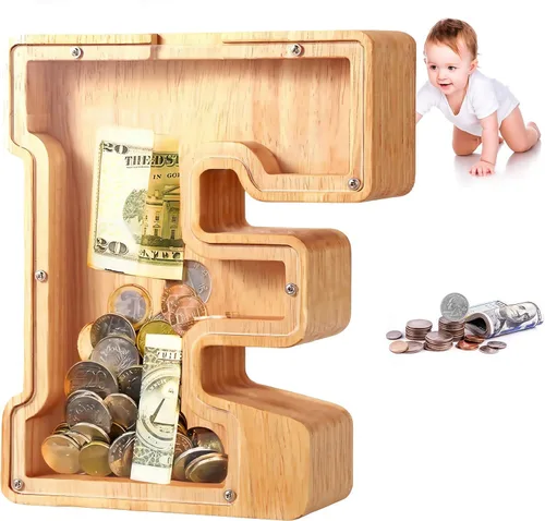 Vista 23 de UBeesize alcancías de letras para niños y niñas, alcancía de madera personalizada para billetes y monedas, caja de dinero, regalo de cumpleaños
