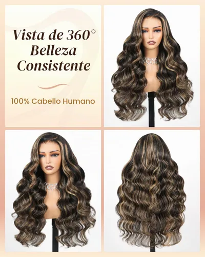 Vista 7 de Arabella - Pelucas de cabello humano sin pegamento de 6 x 5 con reflejos de encaje HD Balayage peluca de 18 pulgadas 13x4 YC Wave
