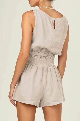 Vista 4 de Trendy Queen Conjunto de 2 piezas de verano para mujer sin mangas pantalones cortos de dos piezas de cintura alta con bolsillos