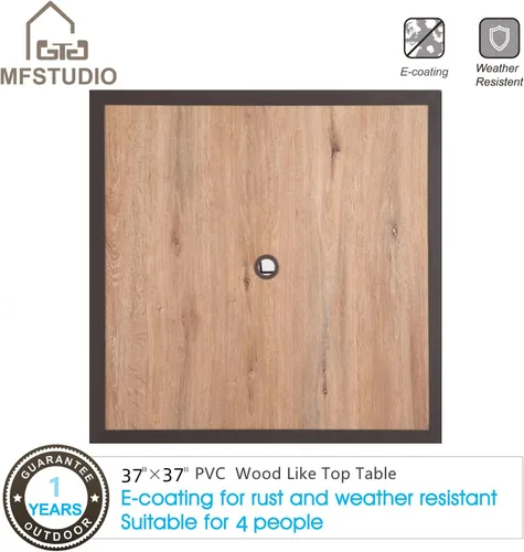 Vista 6 de MFSTUDIO Mesa de bistró cuadrada de 37" para el patio, mesa de comedor, muebles de exterior, mesa de jardín, imitación de superficie de madera