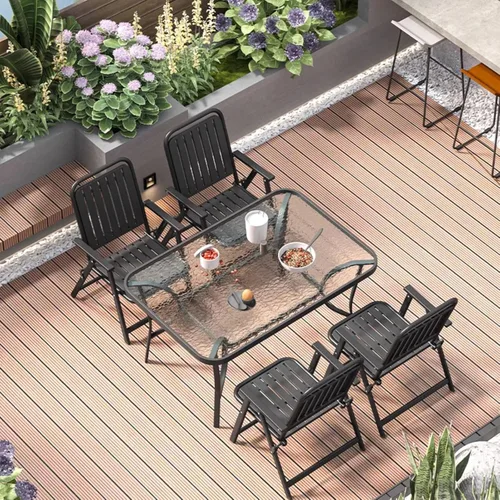 Vista 2 de Patio Folding Chair Set of 2, Foldable Patio Chairs with Armrests, Home Balcony Comfortable Camping Chairs for Outside, Lawn, Courtyard, Black