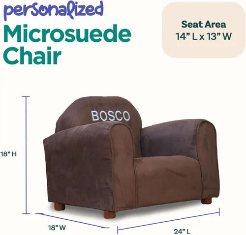 Vista 2 de Silla infantil personalizada, personaliza con nombre, tapicería de microgamuza suave, sillón bordado para niños, marco de madera resistente, fácil