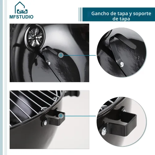 Vista 5 de MFSTUDIO - Parrilla portátil de carbón de 18 pulgadas con colector de cenizas deslizante, color negro