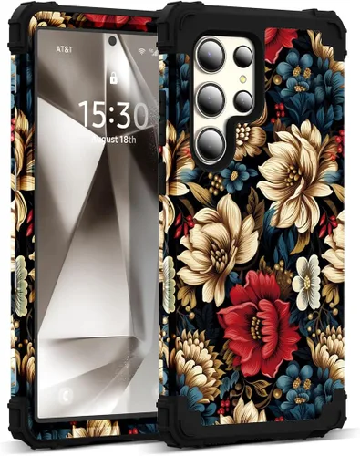 Vista 43 de Funda para Galaxy A14 5G Case, Patrón Floral 3 en 1 Protección Resistente de Servicio Pesado a Prueba de Golpes Parachoques de Goma de Silicona