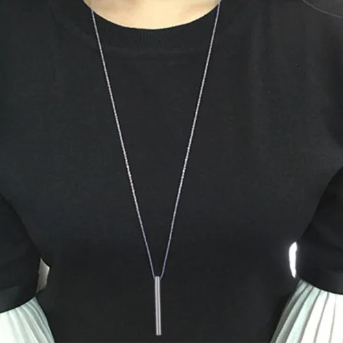 Vista 4 de Perfect 4U Collar largo redondo de plata de ley 925 para mujer, joyería hecha a mano de 16 a 30 pulgadas Barra vertical