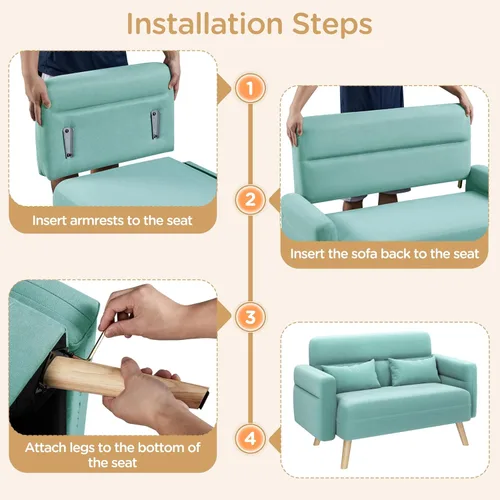 Vista 7 de Yaheetech Sofá Loveseat de Tela Moderna Pequeño de 46", Sofá de 2 Plazas de Mediados de Siglo con Almohadas Lumbares, Patas de Madera Maciza