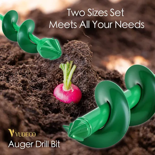 Vista 4 de VUDECO Broca de taladro de jardín para taladro inalámbrico, 2 piezas, herramienta de plantación de bombillas, broca en espiral, taladro