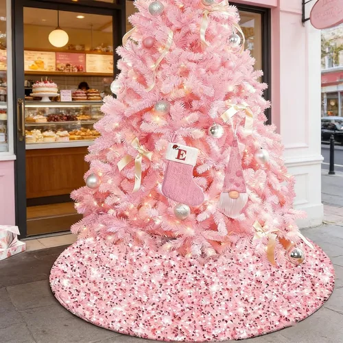 Vista 13 de Falda de lentejuelas para árbol de Navidad, 48 pulgadas, doble capa, para bodas y fiestas
