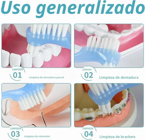 Vista 5 de Cepillo de dientes pequeño para dentaduras postizas, cerdas multicapas, mango de goma ergonómico para limpieza de dientes falsos