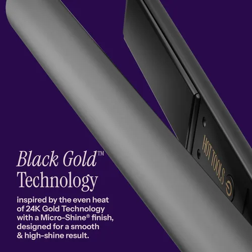 Vista 2 de HOT TOOLS Pro Artist - Plancha plana iónica dorado negro de 1 pulgada, úsala como alisadora para cabello liso elegante o usa bordes redondeados