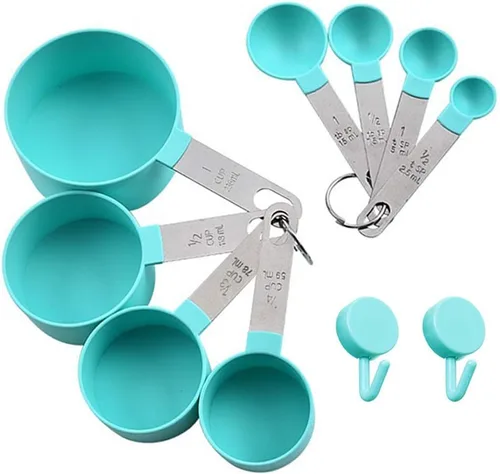 Vista 7 de Juego de 11 tazas medidoras y cucharas medidoras rosadas, bonita cucharada de plástico precisa, herramientas de medición de ingredientes de cocina