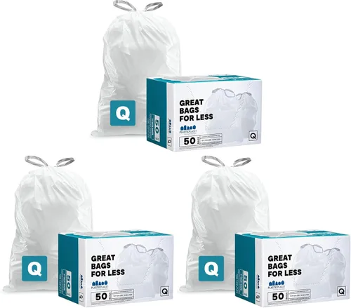 Vista 12 de Plasticplace Revestimientos para botes de basura con aroma a lavanda y vainilla suave con cordón blanco, compatibles con Code Q (200 unidades) │