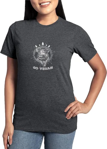 Vista 6 de CafePress Go Vegan Vegetarian Vegani - Camiseta clásica para mujer, camiseta oscura relajada