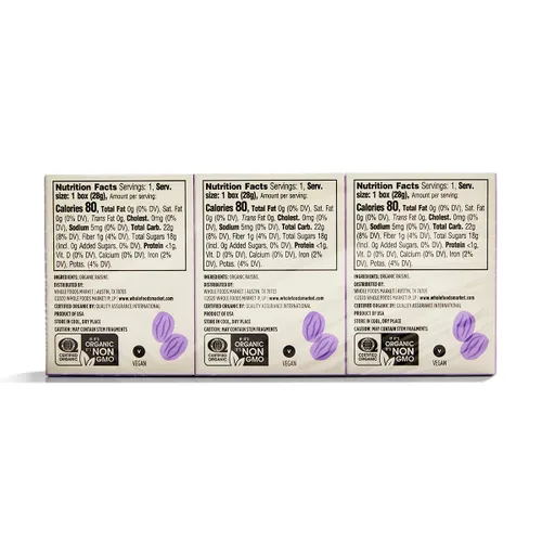 Vista 3 de 365 by Whole Foods Market, Paquete de bocadillos orgánicos de pasas, 1 onza, paquete de 6