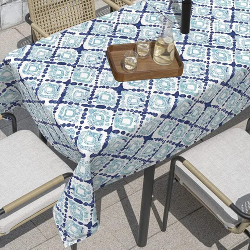 Vista 11 de Outdoor/Indoor Round Tablecloth with Umbrella Hole Zipper, Decorative Circular Table Cover for Home Garden, 60 Inch, Azure Bloom