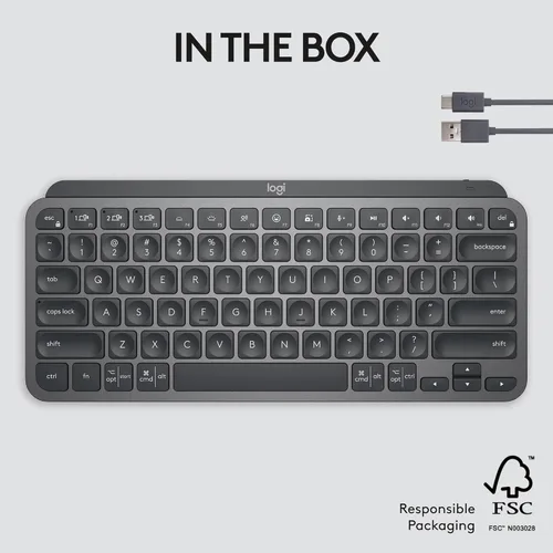 Vista 12 de Logitech MX Keys Mini - Teclado minimalista, iluminado, inalámbrico, compacto, con Bluetooth, retroiluminación, USB-C, compatible con Apple macOS