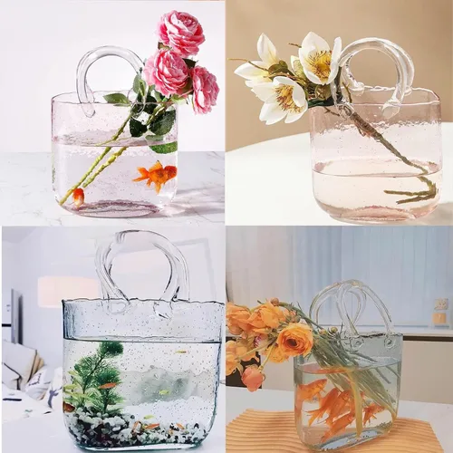 Vista 5 de Jarrón de vidrio multifuncional, de mano, de cristal, para bolsillo, florero de cristal, para decoración del hogar, sala de estar, oficina, jardín