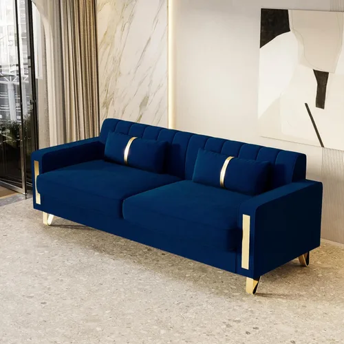 Vista 54 de Sofá moderno de terciopelo de 85.63 pulgadas con patas de metal dorado, tapizado grande de mediados de siglo, moderno, cómodo, sofás de 3 plazas