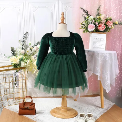 Vista 3 de ODIZLI Vestido de manga larga de terciopelo para niñas pequeñas