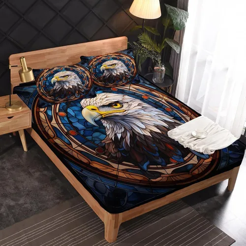Vista 3 de Bald Eagle Sábanas tamaño individual – Sábanas de cama de pájaros, microfibra suave, bolsillo profundo, sábanas y fundas de almohada estampadas sin