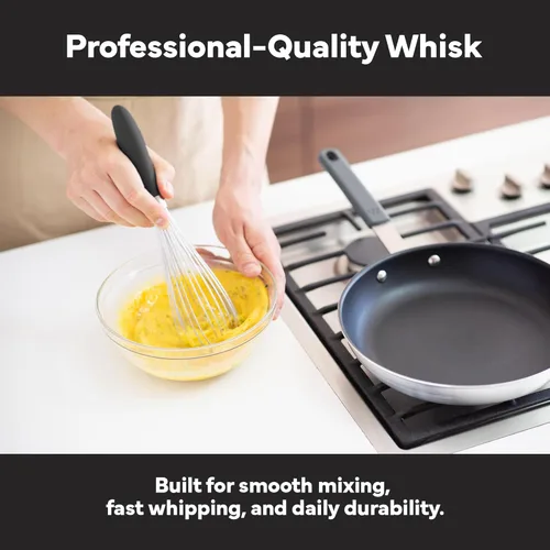 Vista 2 de Misen Batidor de globo de acero inoxidable, apto para lavavajillas, agarre ergonómico de silicona, batidor de cocina versátil para huevos