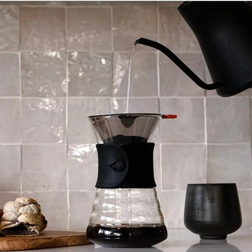 Vista 6 de Filtro de café reutilizable para verter sobre cafetera Filtro de malla de doble capa con soporte de vidrio Filtro de café de acero inoxidable