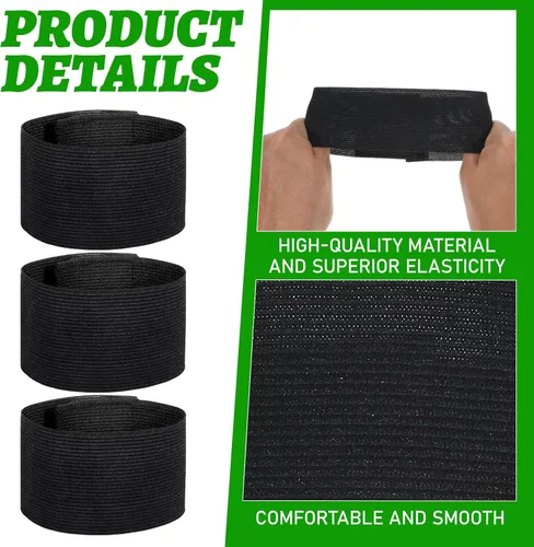 Vista 3 de simarro 6 brazaletes de capitán, 2.0 x 11.8 in/2 x 12 pulgadas, color negro, elástico, ajustable, para líder, para equipo, deporte, insignia