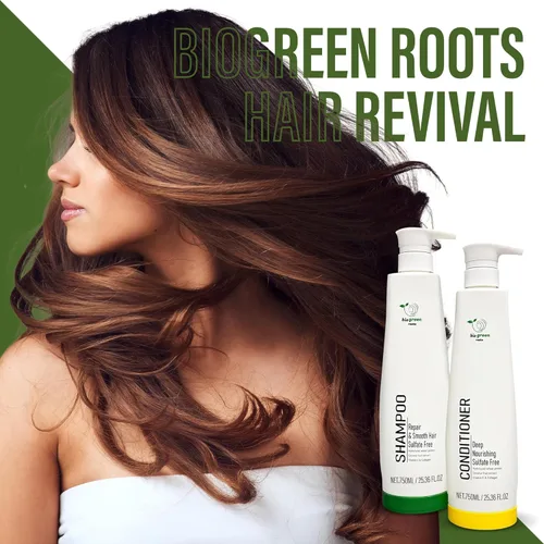 Vista 5 de Biogreen Roots Champú y acondicionador, cuidado del cabello sin sulfato con proteína de trigo hidrolizada, extracto de fruta de coco, vitamina E
