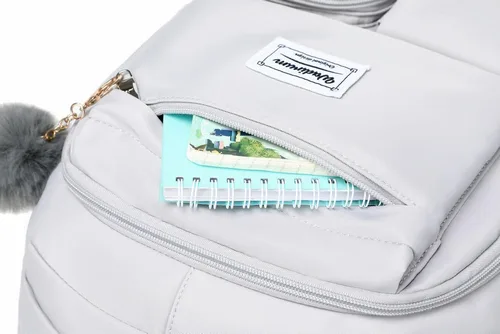 Vista 9 de Linda mochila para computadora portátil para niña, bolsa universitaria de moda, mochila para mujer, bolso gris