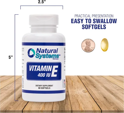 Vista 7 de Natural Systems - Vitamina E 60 cápsulas blandas de 400 UI de Natural Systems - Suplementos de vitamina E para el sistema inmunológico * - Cápsulas
