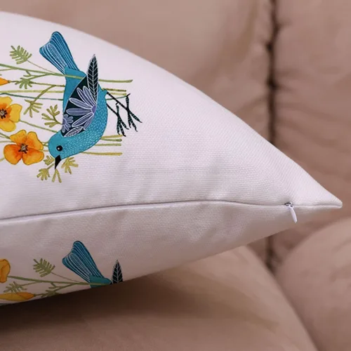 Vista 4 de Juego de 4 fundas de cojín decorativas con diseño de pájaros estilo primavera, funda para cojín decorativo, funda para cojín de exterior con flores