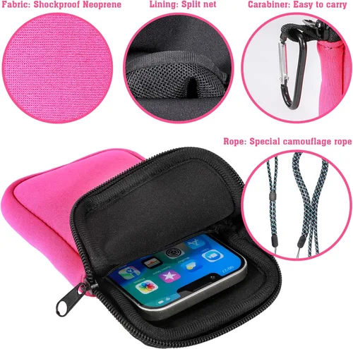 Vista 4 de Pwsap Calcetín para teléfono, bolsa de neopreno universal resistente a golpes e impactos con mosquetón y correa de cordón, funda para senderismo