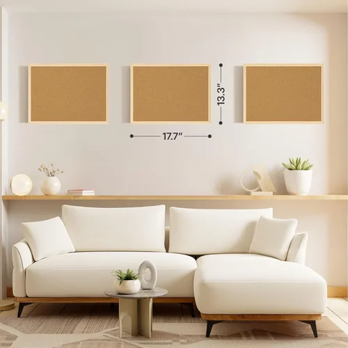Vista 5 de 2 Piezas Tablero de Corcho, Tablero de Anuncios de 17.7''x13.3'', Tableros de Corcho con Marco de Madera para Pared, Tablero de Corcho Pequeño
