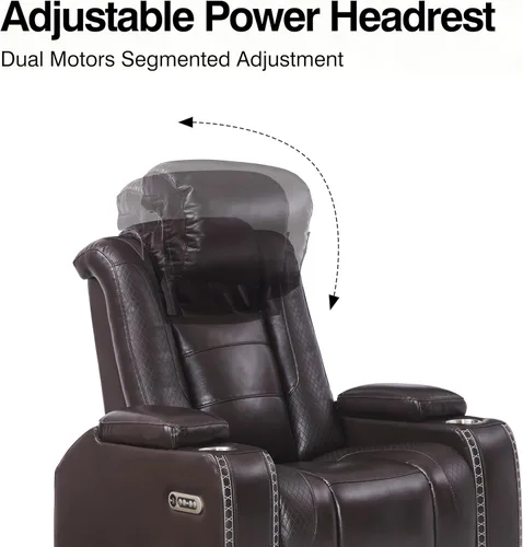 Vista 5 de THSUPER Sofá reclinable de cuero marrón para sala de estar, juegos de muebles con almacenamiento de brazos y reposacabezas eléctrico, juego de sofá
