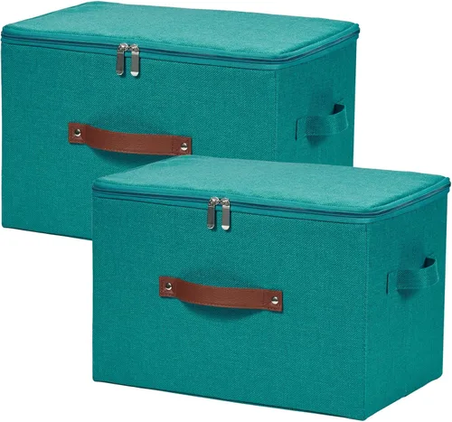Vista 9 de Contenedores de almacenamiento con tapa con cremallera de tela de algodón y lino, cestas de almacenamiento con tapa, cajas plegables lavables