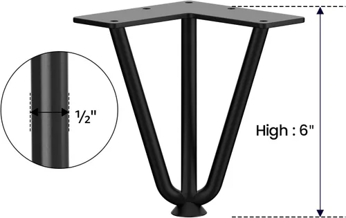 Vista 5 de SMARTSTANDARD Patas de mesa de horquilla de 6 pulgadas, 1/2 pulgadas de diámetro, 3 varillas de metal, proyectos de bricolaje para mesitas de noche