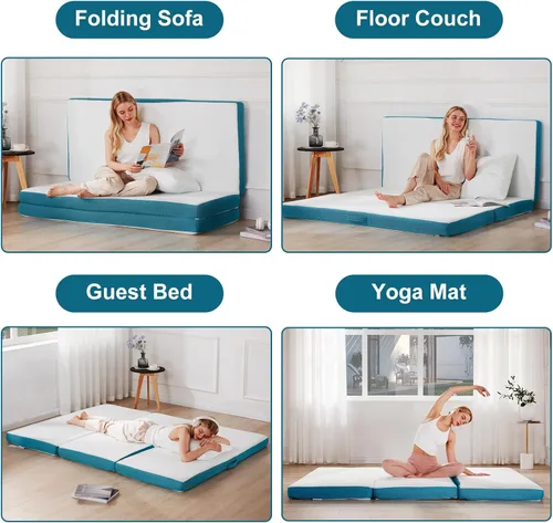 Vista 5 de SINWEEK Colchón plegable de espuma viscoelástica, cubrecolchón plegable de 4 pulgadas, cama de invitados certificada CertiPUR-US con funda