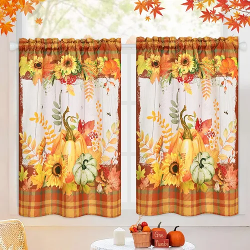 Vista 2 de FRAMICS Cortinas de otoño – 36 pulgadas de largo para cocina y baño de Acción de Gracias, 30 pulgadas de ancho x 36 pulgadas de largo, 2 paneles