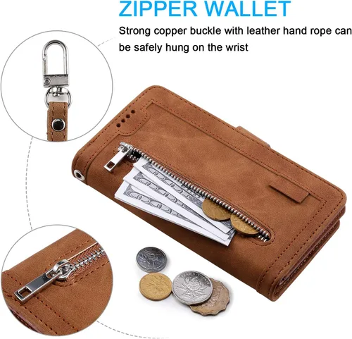 Vista 4 de Furiet Funda tipo cartera para Motorola Moto G Power 5G 2023, estilo retro, mate, 9 ranuras para tarjetas, funda de bolsillo con cremallera, cierre